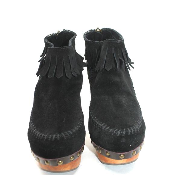 Black Ankle Boots with Fringe Detail - Picture 2 of 5
